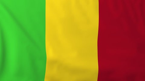 Flag of Mali, slow motion waving. Rendered using official design and colors. Highly detailed fabric texture. Seamless loop in full 4K resolution. ProRes 422 codec.