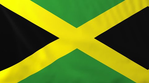 Flag of Jamaica, slow motion waving. Rendered using official design and colors. Highly detailed fabric texture. Seamless loop in full 4K resolution. ProRes 422 codec.