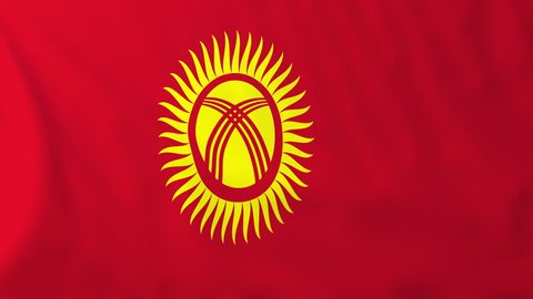 Flag of Kyrgyzstan, slow motion waving. Rendered using official design and colors. Highly detailed fabric texture. Seamless loop in full 4K resolution. ProRes 422 codec.