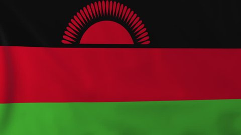 Flag of Malawi, slow motion waving. Rendered using official design and colors. Highly detailed fabric texture. Seamless loop in full 4K resolution. ProRes 422 codec.