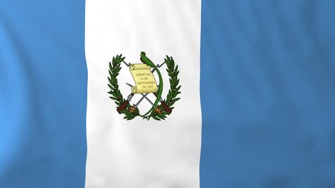 Flag of Guatemala, slow motion waving. Rendered using official design and colors. Highly detailed fabric texture. Seamless loop in full 4K resolution. ProRes 422 codec.