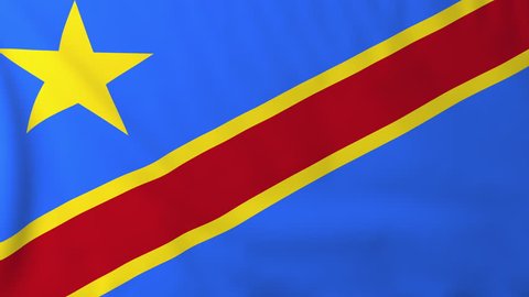 Flag of Democratic republic of Congo, slow motion waving. Rendered using official design and colors. Highly detailed fabric texture. Seamless loop in full 4K resolution. ProRes 422 codec.