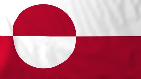 Flag of Greenland, slow motion waving. Rendered using official design and colors. Highly detailed fabric texture. Seamless loop in full 4K resolution. ProRes 422 codec.