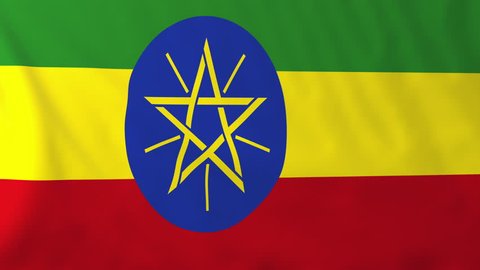Flag of Ethiopia, slow motion waving. Rendered using official design and colors. Highly detailed fabric texture. Seamless loop in full 4K resolution. ProRes 422 codec.