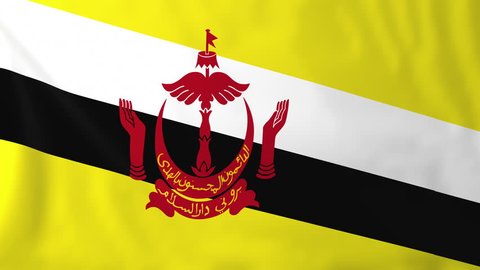Flag of Brunei, slow motion waving. Rendered using official design and colors. Highly detailed fabric texture. Seamless loop in full 4K resolution. ProRes 422 codec.