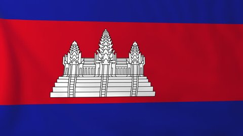 Flag of Cambodia, slow motion waving. Rendered using official design and colors. Highly detailed fabric texture. Seamless loop in full 4K resolution. ProRes 422 codec.