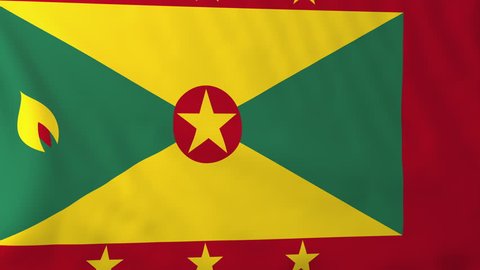 Flag of Grenada, slow motion waving. Rendered using official design and colors. Highly detailed fabric texture. Seamless loop in full 4K resolution. ProRes 422 codec.