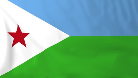 Flag of Djibouti, slow motion waving. Rendered using official design and colors. Highly detailed fabric texture. Seamless loop in full 4K resolution. ProRes 422 codec.