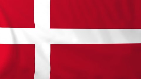 Flag of Denmark, slow motion waving. Rendered using official design and colors. Highly detailed fabric texture. Seamless loop in full 4K resolution. ProRes 422 codec.