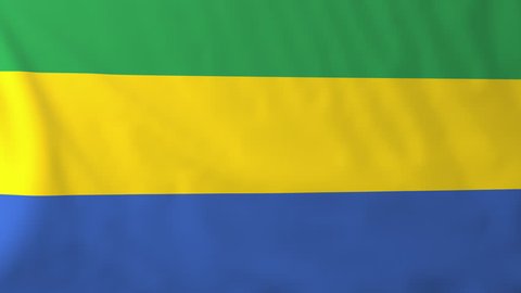 Flag of Gabon, slow motion waving. Rendered using official design and colors. Highly detailed fabric texture. Seamless loop in full 4K resolution. ProRes 422 codec.