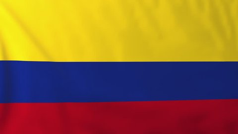 Flag of Colombia, slow motion waving. Rendered using official design and colors. Highly detailed fabric texture. Seamless loop in full 4K resolution. ProRes 422 codec.