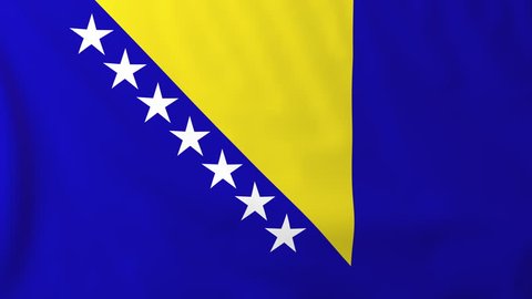 Flag of Bosnia/Herzegovina, slow motion waving. Rendered using official design and colors. Highly detailed fabric texture. Seamless loop in full 4K resolution. ProRes 422 codec.