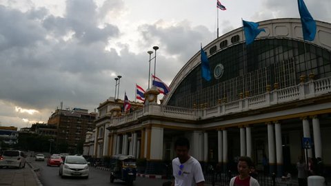 Bangkok, Thailand-September 9, 2015: People walk to Hualampong, Bangkok train station. Hualampong Station is a main train station in Bangkok. 
