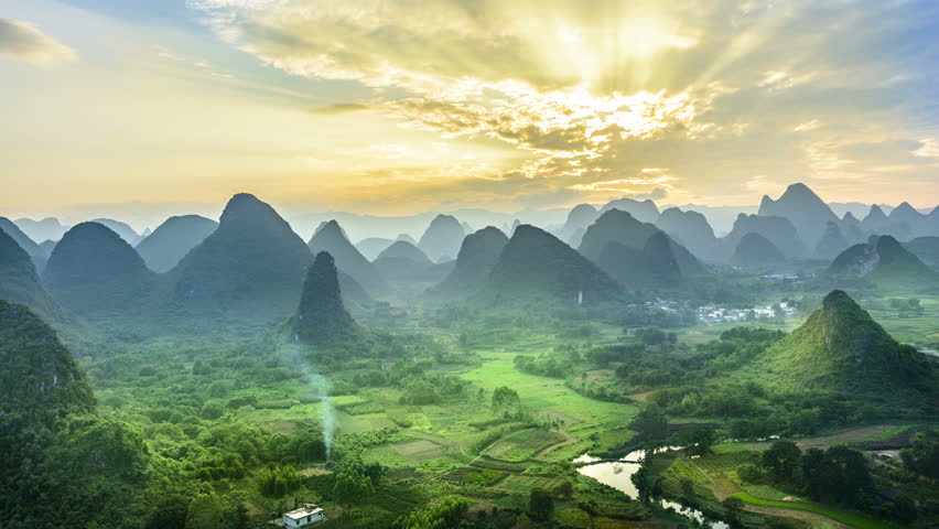 landscape guilin dusk li river karst Stock Footage Video (100% Royalty ...