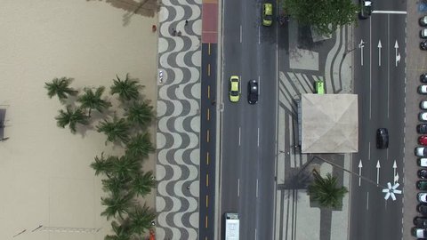 Top View of Copacabana beach with mosaic of sidewalk in Rio de Janeiro. Brazil – Stockvideo