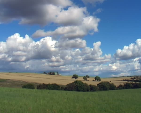 Clouds racing over a field