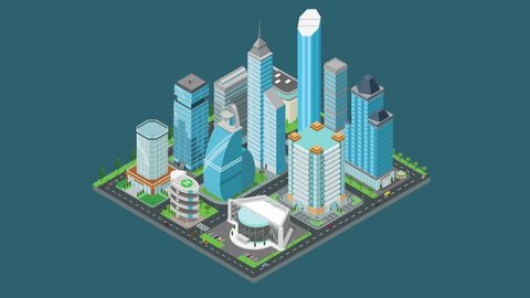 Flat 3d Isometric Animated Megalopolis Business Stock Footage Video ...