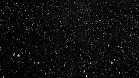 Falling realistic natural snowflakes from top to bottom, calm snow, shot on black background, matte, wide angle, animation with start and end, isolated, perfect for digital composition