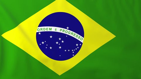 Flag of Brazil, slow motion waving. Rendered using official design and colors. Highly detailed fabric texture. Seamless loop in full 4K resolution. ProRes 422 codec.