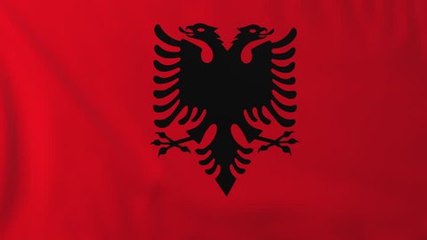 Flag of Albania, slow motion waving. Rendered using official design and colors. Highly detailed fabric texture. Seamless loop in full 4K resolution. ProRes 422 codec.