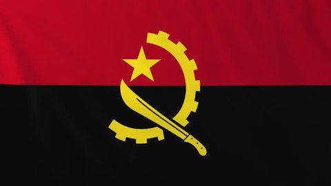 Flag of Angola, slow motion waving. Rendered using official design and colors. Highly detailed fabric texture. Seamless loop in full 4K resolution. ProRes 422 codec.