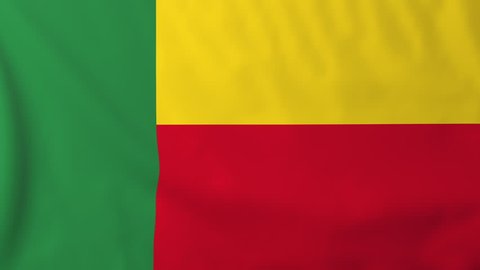 Flag of Benin, slow motion waving. Rendered using official design and colors. Highly detailed fabric texture. Seamless loop in full 4K resolution. ProRes 422 codec.