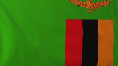 Flag of Zambia, slow motion waving. Rendered using official design and colors. Highly detailed fabric texture. Seamless loop in full 4K resolution. ProRes 422 codec.
