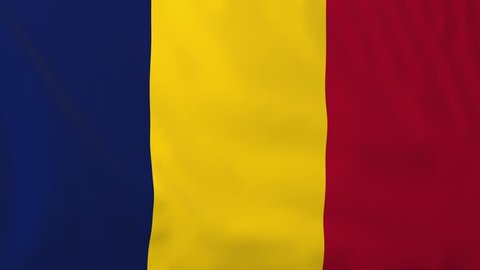 Flag of Chad, slow motion waving. Rendered using official design and colors. Highly detailed fabric texture. Seamless loop in full 4K resolution. ProRes 422 codec.