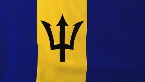 Flag of Barbados, slow motion waving. Rendered using official design and colors. Highly detailed fabric texture. Seamless loop in full 4K resolution. ProRes 422 codec.