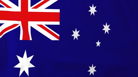 Flag of Australia, slow motion waving. Rendered using official design and colors. Highly detailed fabric texture. Seamless loop in full 4K resolution. ProRes 422 codec.