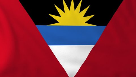 Flag of Antigua Barbuda, slow motion waving. Rendered using official design and colors. Highly detailed fabric texture. Seamless loop in full 4K resolution. ProRes 422 codec.
