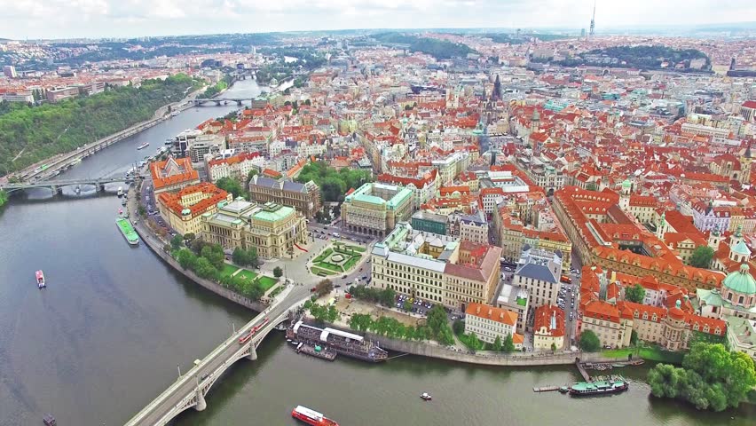 Area Old Town, Charles Bridge, Prague Castle and Vltava River. Czech Republic.