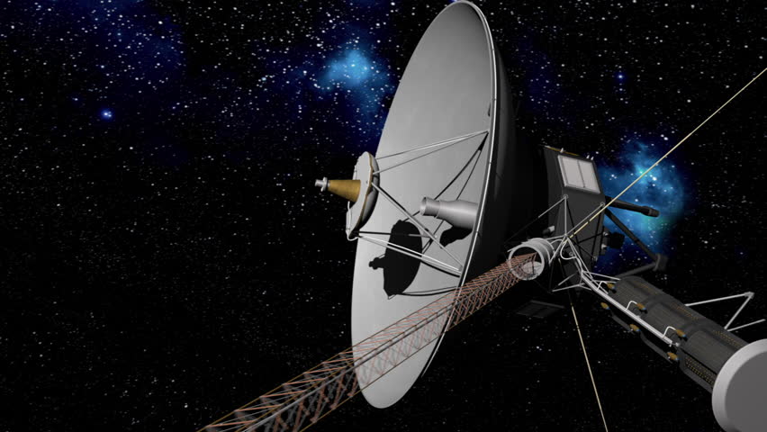 Voyager Space probe pull out on starry background. 
4-decade NASA interstellar mission to explore the solar system. 3D modelled using original schematic diagrams and images.
