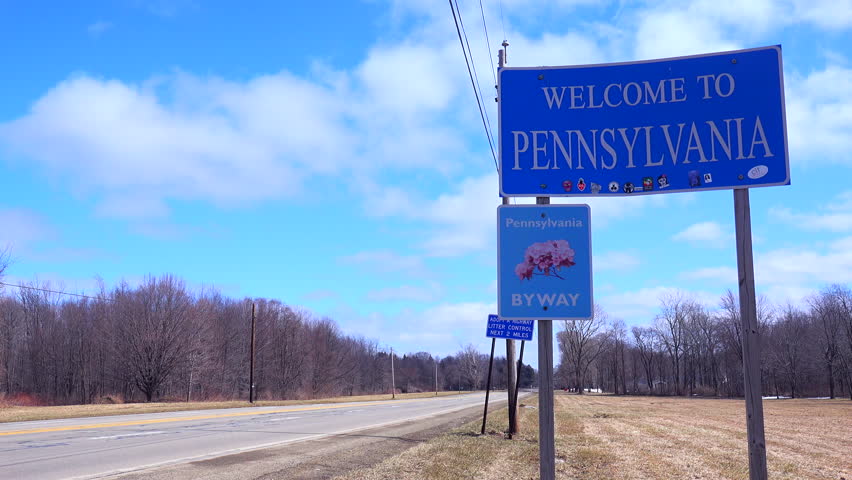 PENNSYLVANIA - CIRCA 2015 - A sign welcomes visitors to Pennsylvania.