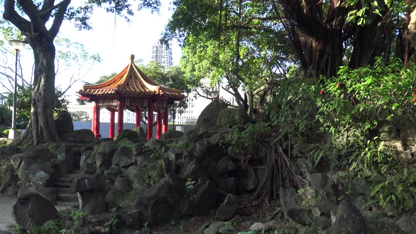 Beautiful landscape Chinese pavilion in one park of Taipei City, Taiwan 4K-Dan