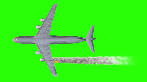 Concept aerial accident. engine on fire. Burn plane crash. Alpha channel.
