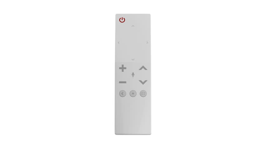 White remote control for smart tv rotates on white background