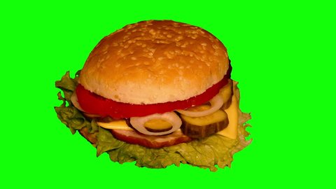 One Hamburger Bacon Rotating On Green Stock Footage Video (100% Royalty ...