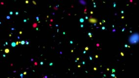 Colorful confetti confetti falling down on black background loop for holiday and christmas videos, music clips, broadcast and openers, titles and logo, LED screens in night clubs and fashion show