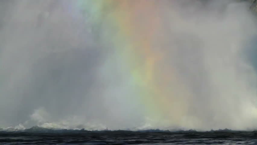 Rainbow in spray from waterfalls