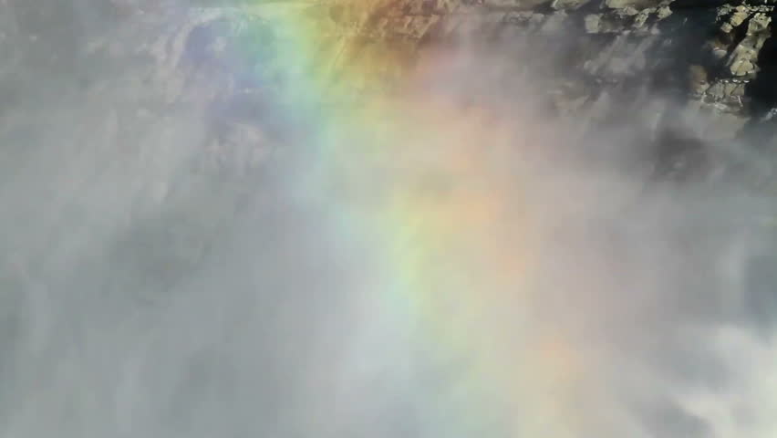 Rainbow in spray from waterfalls