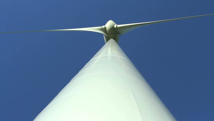 Low angle on wind turbine and tower