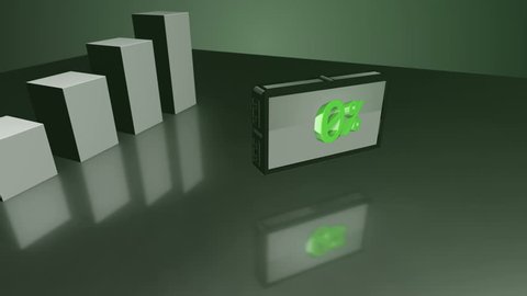 Growing Green 3D bar diagram counting up to 72% with a screen showing the numbers