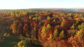 Aerial shot of autumn landscape in Southern Germany