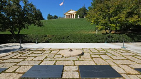 WASHINGTON, DISTRICT OF COLUMBIA, USA- SEPTEMBER 11, 2015:the grave of john and jackie kennedy and arlington house in washington, dc