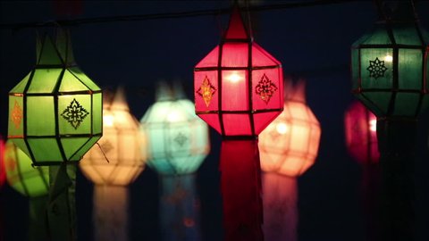 Paper lanterns in Yee-peng festival ,ChiangMai Thailand วิดีโอสต็อก
