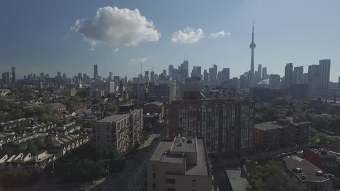 Aerial view downtown Toronto over King street in a sunny day