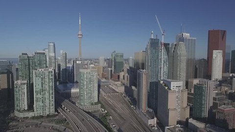 Aerial view downtown Toronto highrises in a sunny day