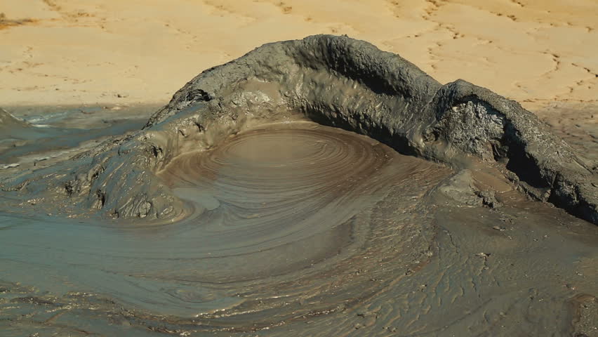 A wide angle shot of the unusual mud volcano geological phenomenon in the remote Transylvanian village of Buzau