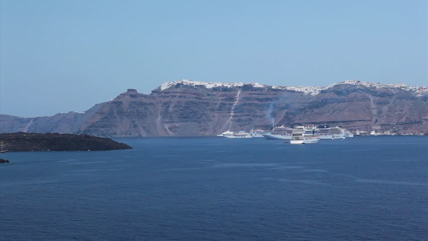Santorini island with cruise ships